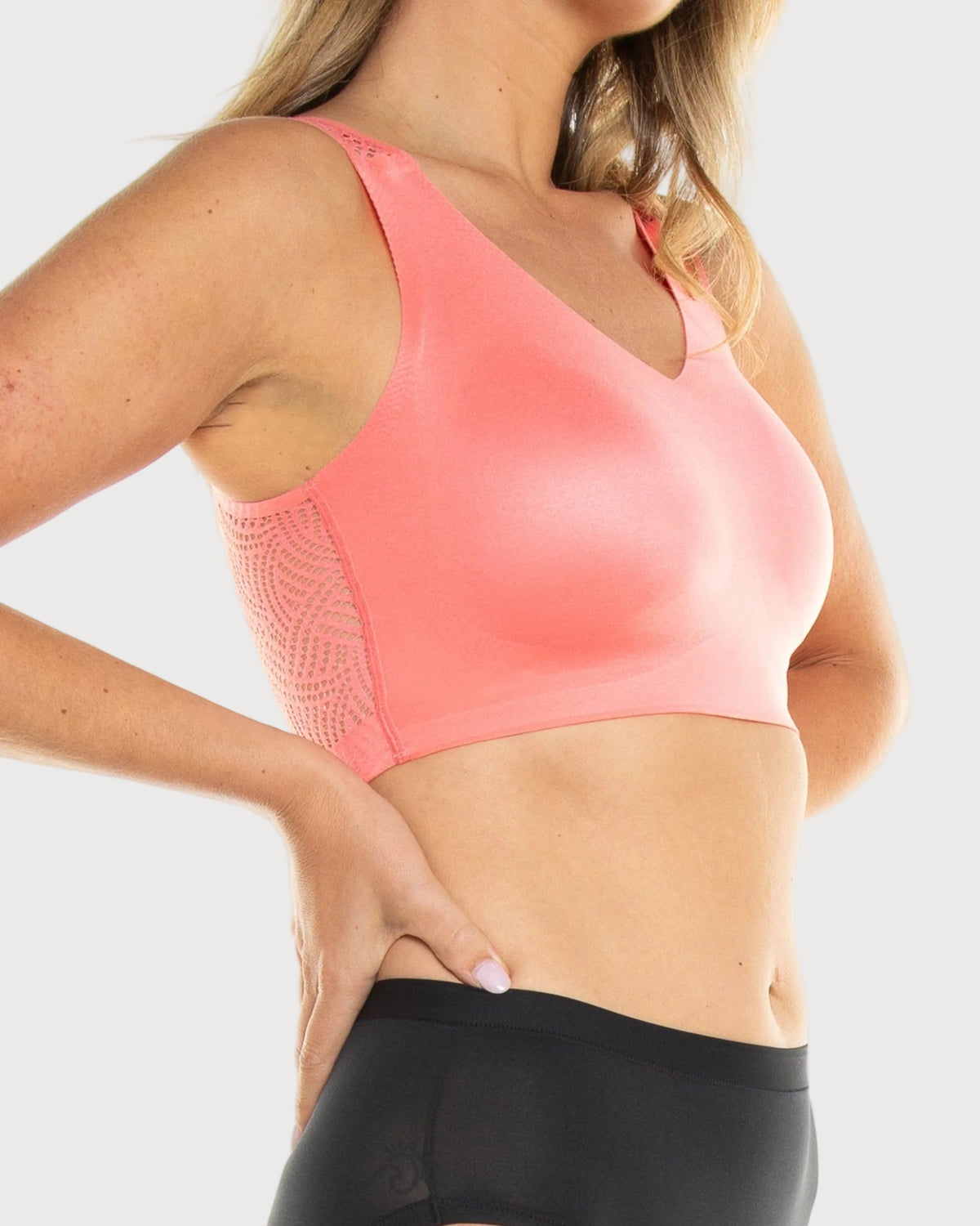 Brushed Fiber Wire-Free Bra with Lace Back by Rhonda Shear — wire-free bra