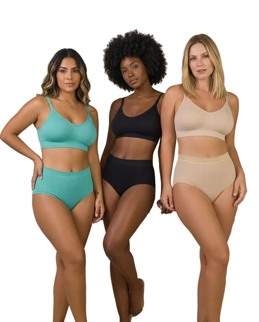 3 Pack Ribbed Seamless Brief with Lace Trim