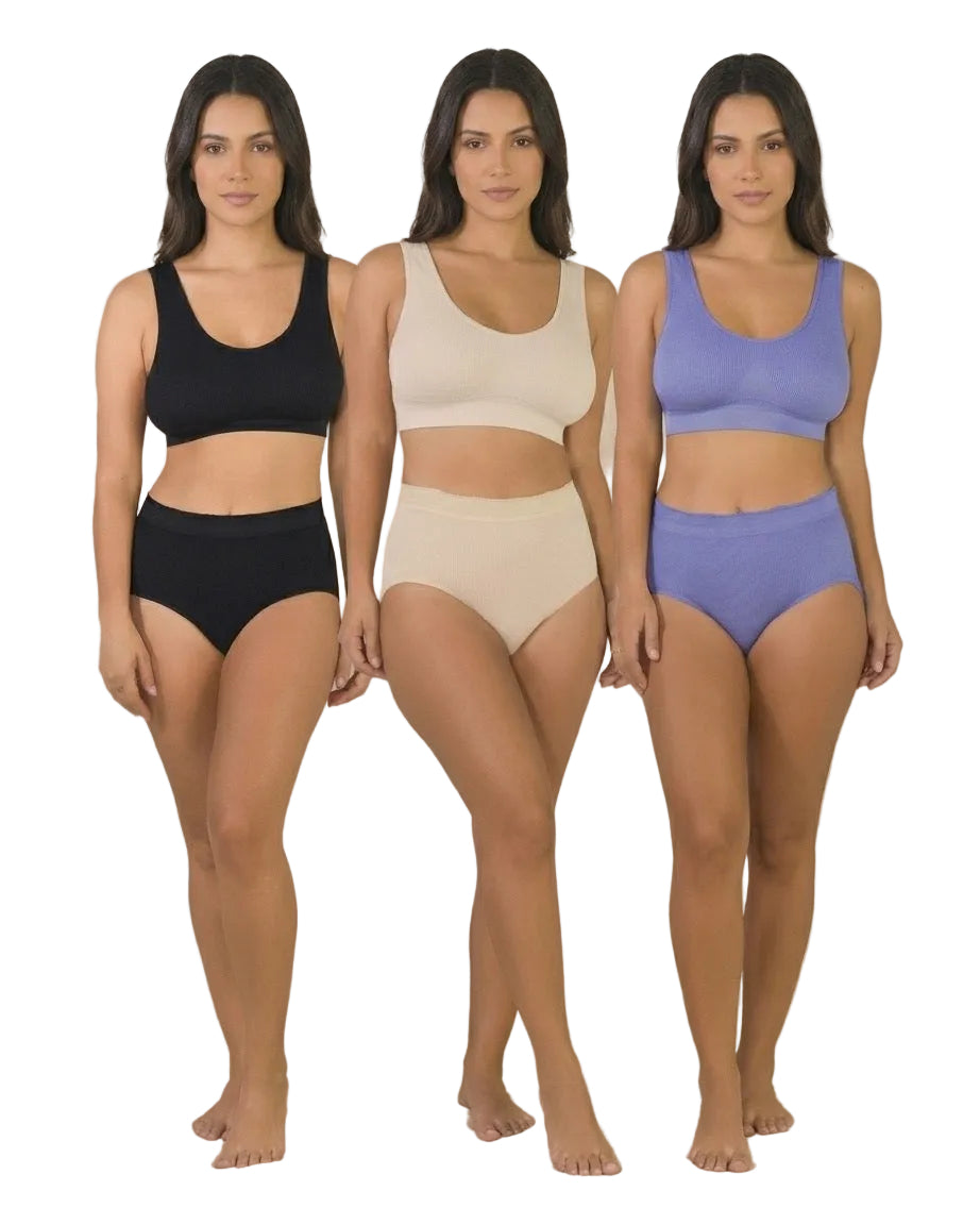 3 Pack Ribbed Seamless Brief with Lace Trim
