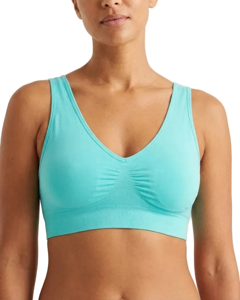 The Original Ahh Bra 2-Pack by Rhonda Shear — wire-free seamless bra in Lilac and Chlorine Blue